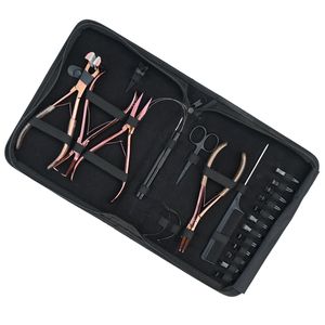 Kit d'outils pour extensions capillaires : Peigne à queue, Pinces, Aiguille, Ciseaux, Crochet, Boucle de fil, Pince de pose pour extensions à bandes, Pince à micro-anneaux, Pince à sertir plate - Product Image 1