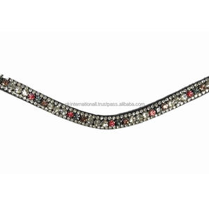 Diadema Profesional de Cuero Acolchado con Cristales de Alta Calidad Hechos a Medida, Decorativa con Forma de Onda Profunda y Pedrería Brillante para Caballo - Product Image 5