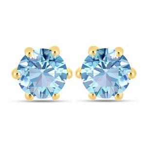 Boucles d'oreilles clous en or massif 14 carats avec pierre unique ronde en aigue-marine lisse, de haute qualité, pour femmes, vente en gros, bijoux fins - Product Image 1