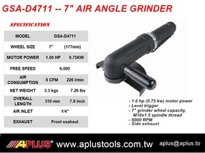 เครื่องเจียรลม APLUS GSA-D4711 ขนาดใบเจียร 7 นิ้ว, 1 แรงม้า, 6000 รอบต่อนาที, น้ำหนัก 3.3 กิโลกรัม พร้อมระบบไกปืน - Product Image 2