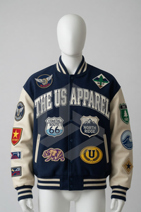 เสื้อแจ็คเก็ตเบสบอลแบบ Letterman สำหรับผู้ชาย ปักลายด้านหน้าด้วยผ้าขนสัตว์และผ้าซาติน คุณภาพพรีเมียม บริการ OEM - Product Image 2