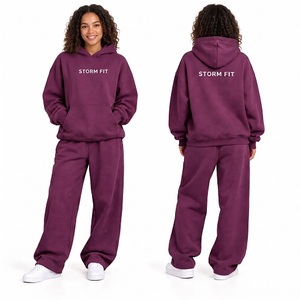 Conjunto de Sudadera con Capucha y Pantalones Largos de Forro Polar para Mujer, Estilo Urbano, Corte Regular, 2 Piezas, Color Sólido, Ropa de Invierno Transpirable - Product Image 4