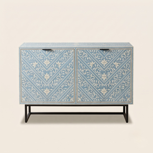 Mueble de Bar con Incrustaciones de Hueso Azul Claro, Hecho a Mano, con Patrón Floral, para Almacenamiento en Comedor, Sala de Estar o Hogar - Product Image 1