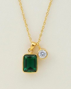 Collier pendentif émeraude de laboratoire, bijoux en pierre précieuse verte synthétique, cadeau de luxe abordable, fournisseur en gros - Product Image 4