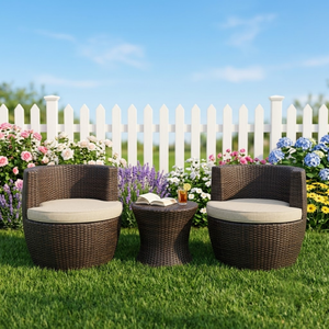 Ensemble de sièges de patio en osier moderne - Résistant aux intempéries, aux UV et à la décoloration, avec table d'appoint en forme de sablier pour jardin, véranda, terrasse - Product Image 6