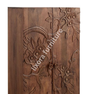 Luxury Handcrafted Solid Wood 2 Door <b>Wardrobe</b> Ornate Botanical Floral Carving Rich Finish - Product Image 6