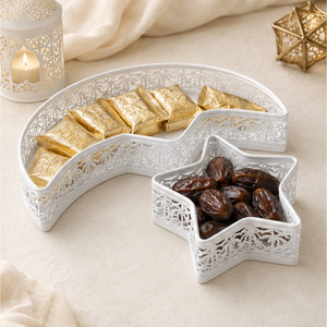 Elegante Juego de Bandejas de Servir de Metal con Diseño de Luna y Estrella para Ramadán, Bandeja Hueca de Hierro para Exhibir Pasteles y Postres, Decoración Festiva para Mesa, Eid Mubarak - Product Image 4