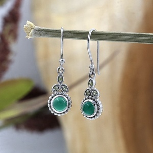 925 Sterling <b>Silver</b> Natural Green Onyx <b>Dangle</b> <b>Earrings</b> Handmade Gemstone Leaf Designer Hook Hanging <b>Earrings</b> for Women - Product Image 4