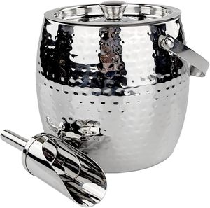 Double Wall Stainless Steel Insulated Champagne Wine Bottle <b>Ice</b> Bucket Hammered Finish Elegant Barware & Beverage <b>Cooler</b> - Product Image 3