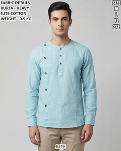 T-shirt traditionnel en jute et coton pour homme Aarush - Séchage rapide, longueur au sol, idéal pour les fêtes, toutes saisons - Product Image 4