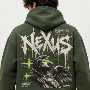 Sudadera con Capucha Extra Grande para Hombre, Verde, de Algodón French Terry, Estilo Urbano, con Bolsillo Frontal y Logotipo Estampado, para Otoño - Product Image 4