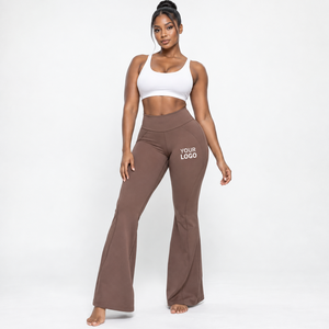 Seamless <b>Flared</b> <b>Leggings</b> High Waist Full Length Solid Color Yoga Pants Custom Logo Women Activewear Sportswear - Product Image 5
