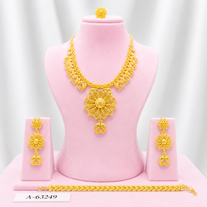 Conjunto de Joyería Chapada en Oro con Diseño Floral, Collar y Aretes para Mujer, Aleación para Bodas, A-63250, Estilo Clásico - Product Image 2