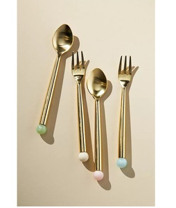 Ensemble de couverts en laiton doré, finition miroir, couteau, fourchette, cuillère, couverts de mariage - Product Image 4