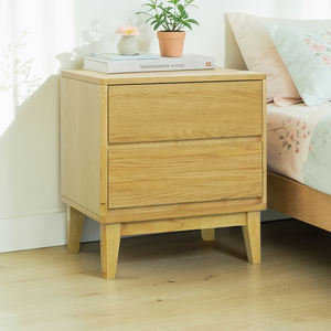Minimalist Rubberwood <b>Bedside</b> <b>Table</b> with 2 Drawers Wooden Nightstand Combined with MDF Veneer <b>Oak</b> Vietnam Furniture OEM/ODM - Product Image 1