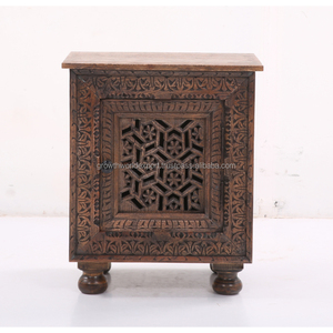 <b>Wooden</b> Carving 1 <b>Door</b> Storage Brown Bedside Latest Mid-century Luxury Bedside Living Room Carved Furniture Affordable Nightstand - Product Image 3