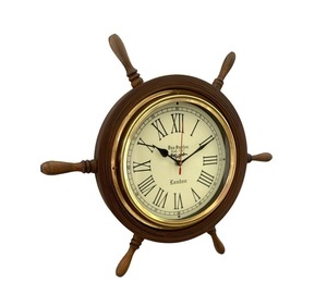 Reloj de Pared con Forma de Timón de Barco, Acabado en Latón y Madera, Movimiento de Cuarzo Silencioso, Reloj Decorativo Marítimo, Decoración Costera para el Hogar - Product Image 2