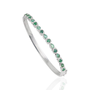 Luxury Women's 925 Sterling Silver 100% Genuine Emerald Round & Pear Cut Gemstone <b>Bangle</b> <b>Bracelet</b> For Everyday Wear Jewelry - Product Image 3