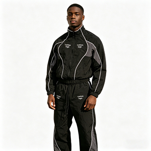 Ensemble de survêtement coupe-vent réfléchissant en nylon personnalisé avec logo, bandes blanches et reversibles, respectueux de l'environnement - Product Image 4