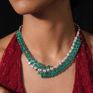 Collier Géométrique en Argent 925 avec Moissanite et Strass en Cristal Taille Émeraude, Plaqué Rhodium, Bijoux de Soirée pour Femme - Product Image 2
