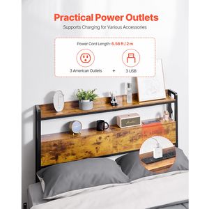 Testiera Regolabile in Altezza con 2 Ripiani per Letto Matrimoniale, Stazione di Ricarica Indipendente, Arredamento Camera da Letto con Contenitore - Product Image 2