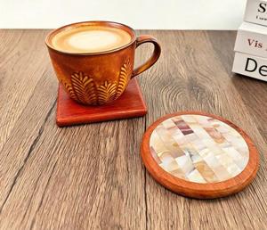 Square Mother of Pearl Inlay Eco-Friendly Classic Design Handmade Coaster Cup Mats <b>Table</b> <b>Decoration</b> <b>Accessories</b> - Product Image 3