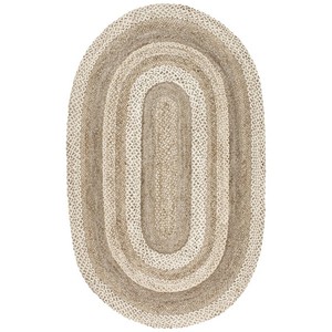 Oval Jute Braided Area <b>Rug</b> Striped Natural Farmhouse Style Flat Weave Non-Slip Living Room Decor - Product Image 4
