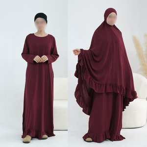 OEM Service High Neck Hooded <b>Abaya</b> <b>for</b> <b>Women</b> Floor Length Solid Color Long Sleeve Modest Breathable Rayon Loose Fit - Product Image 3