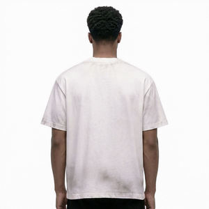 T-shirt <span class=keywords><strong>Homme</strong></span> Noir Streetwear Personnalisé Effet Délavé Col Rond Côtelé Coupe Ample et Épaisse - Product Image 3
