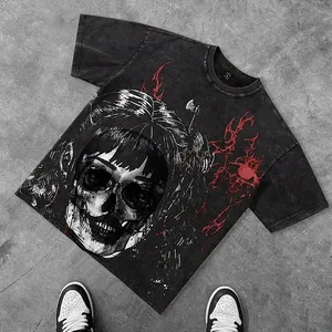Camiseta Oversize para Hombre con Lavado Ácido - Algodón Pesado - Estilo Urbano Gris Vintage - Corte Holgado Relajado - Textura Premium - Product Image 1