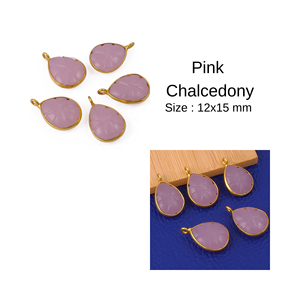 Venta al por mayor DIY Calcedonia colgante Rosa lágrima piedra preciosa tallada chapado en oro bisel hecho a mano conector de latón para la fabricación de joyas - Product Image 4