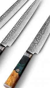 Cuchillo de chef japonés hecho a mano de acero de Damasco con mango de madera de resina verde, forja DIY OEM Iron Crown - Product Image 3
