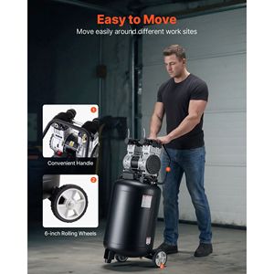 Compressore d'aria portatile da 20 galloni con 2HP 4.5 SCFM 90PSI, senza olio, pressione massima 125PSI, compressori per pneumatici con ruote portatili - Product Image 4