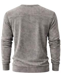 Sudadera Henley de Manga Larga para Hombre, Lavado Ácido, Gris Piedra, Estilo Casual con Botones y Bolsillos, Prenda de Invierno, Algodón, Corte Ajustado - Product Image 2