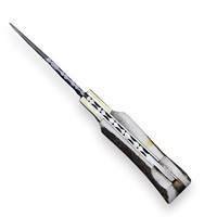 Couteau utilitaire pliant en acier Damas, manche en bois de cerf, étui en cuir, couteau de poche EDC pour la chasse et le camping, couteau personnalisé, support OEM