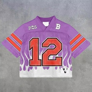 Custom Made Graphic Oversized Jersey <b>T</b>-<b>shirt</b> Streetwear <b>Polyester</b> Mesh Boxy Cropped American Football Jersey - Product Image 3