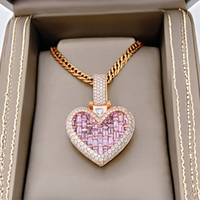 Colliers en argent 925 plaqué or rose avec pendentif en forme de cœur glacé en moissanite rose, bijoux fins personnalisés, cadeau romantique pour petite amie