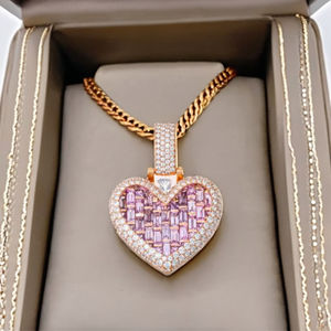 Colliers en argent 925 plaqué or rose avec pendentif en forme de cœur glacé en moissanite rose, bijoux fins personnalisés, cadeau romantique pour petite amie - Product Image 4