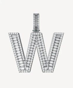 W Letter Pendant Charm Rhodium Plated Gold/<b>Silver</b> Emerald Cut Diamond Channel Setting Trendy Unisex Gift - Product Image 2