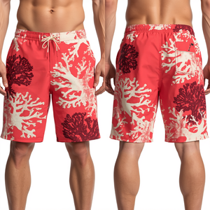 Shorts de bain de luxe pour hommes Coral Horizon avec graphismes numériques artistiques de qualité supérieure, légers, séchage rapide, pour la plage en été - Product Image 4