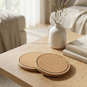 Wholesale Novelty Wooden Cork Drink Coaster 4.25 Inch Heat Resistant Eco-Friendly Table Protector for Hotels Cafes Restaurants - Product Image 1
