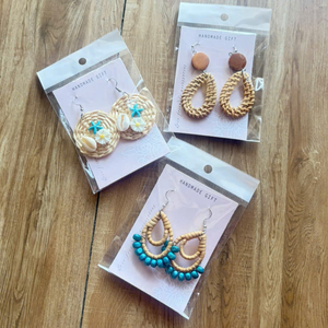 TUYET DUNG Boho Rattan Drop <b>Earrings</b> Natural Fiber Handmade Classic Folk Art Wedding Made in Vietnam - Product Image 1