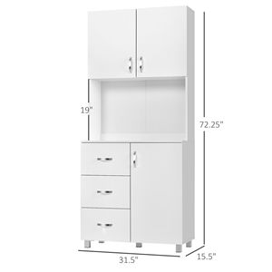 Mobile dispensa da cucina autoportante a 2 ante con 3 cassetti, ripiano aperto e ripiani regolabili per organizzazione e stoccaggio - Product Image 3
