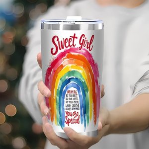 Sweet Girl Rainbow Tumbler 20oz Stainless Steel Vacuum Insulated Travel <b>Mug</b> - Product Image 3