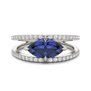 Bague en Tanzanite bleue taille Marquise avec pierre centrale ovale et halo pour femme, bijoux de mariage et de fête - Product Image 3
