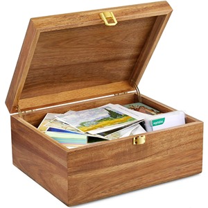 Boîte de rangement en bois avec couvercle, design rectangulaire, style classique, conteneur à 1 niveau pour articles divers, couvercle à charnières, finition naturelle - Product Image 1