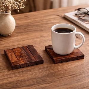 Acacia Wood <b>Coaster</b> Set of 2 Natural Wooden Tea Coffee Cup <b>Coasters</b> <b>for</b> Table Protection Home Kitchen Decor - Product Image 5