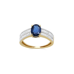 Bague en or jaune 14 carats avec saphir bleu et diamants pour femme, saphir ovale serti à griffes, bague de déclaration, cadeau, bijoux de fête, vente en gros - Product Image 1