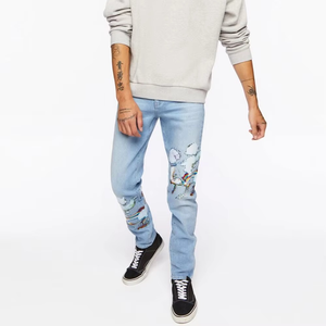 Unique Design Straight Distressed <b>Light</b> Shade Colors Men Jeans High Street Wear Medium Washed Denim Pant with <b>Cheap</b> Price - Product Image 1