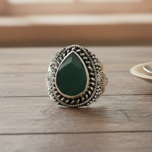 100% Genuine Green Emerald <b>925</b> <b>Silver</b> <b>Ring</b> Vintage Handmade Boho Statement <b>Ring</b> Rose Gold Yellow Gold Plated Jewelry for unisex - Product Image 1